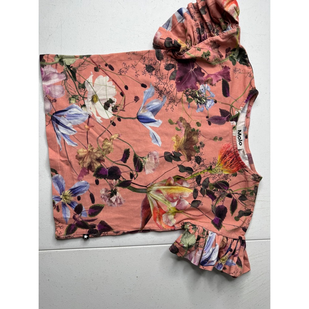 Molo‎ Rayah Wild Flowers of the World Ruffle Sleeve Top Pink Kids Size 6 Years